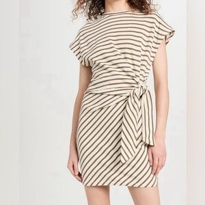 Apiece Apart Asymmetrical Olive and Cream Striped Dress